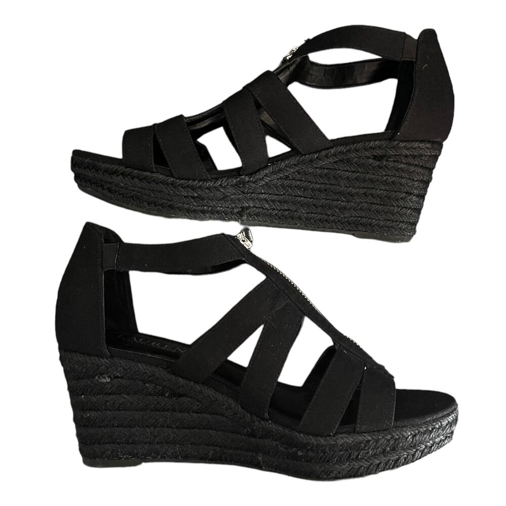 Ralph Lauren Black Espadrille Kelcie Cotton Linen Wedge Size 9 - Picture 7 of 8